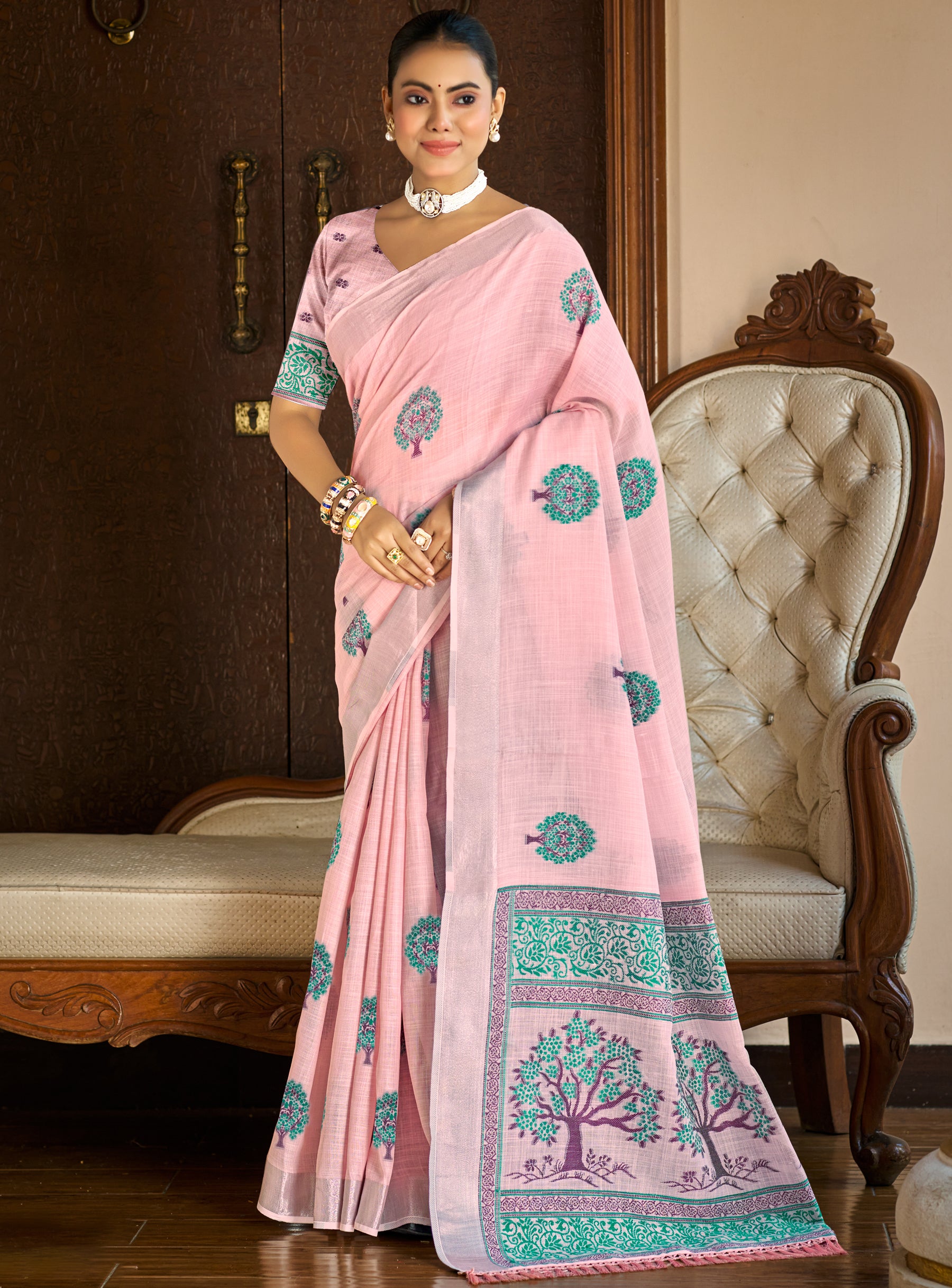 Dark Pink Linen Saree With Effortless Style and Everyday Grace