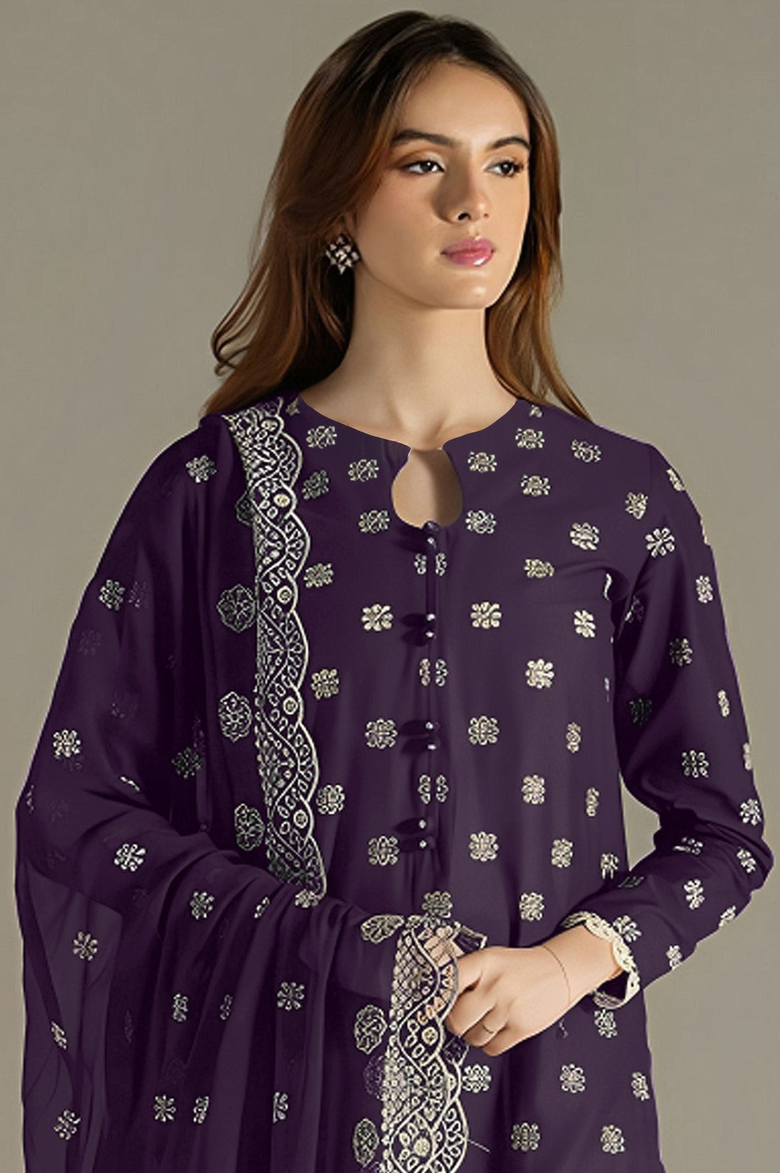 Dark Purple Pakistani Salwar Suit With Heavy Embroidery Work