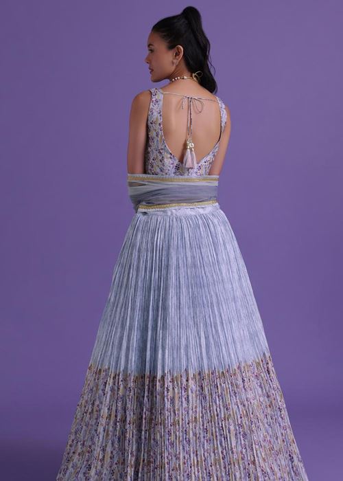 Delightful Blue Floral Printed Georgette Festival Wear Lehenga Choli