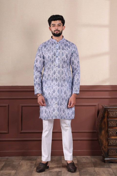 Denim Blue Sophisticated Kurta Pajama for Ceremonial Wear