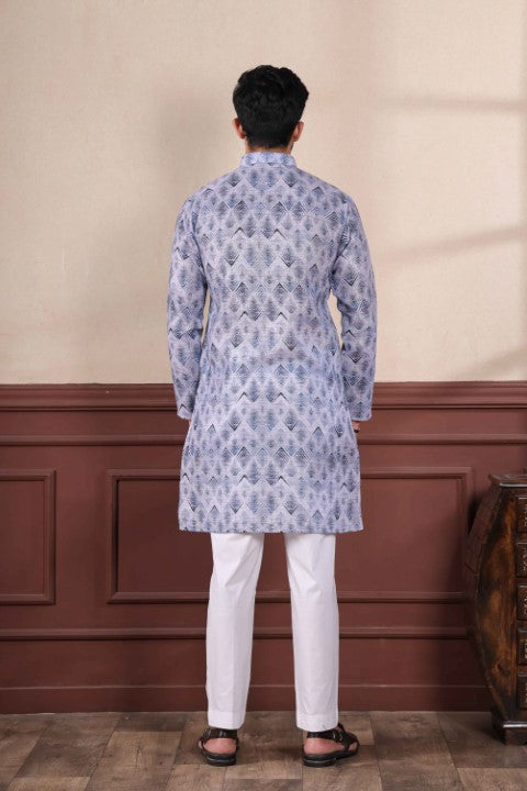 Denim Blue Sophisticated Kurta Pajama for Ceremonial Wear