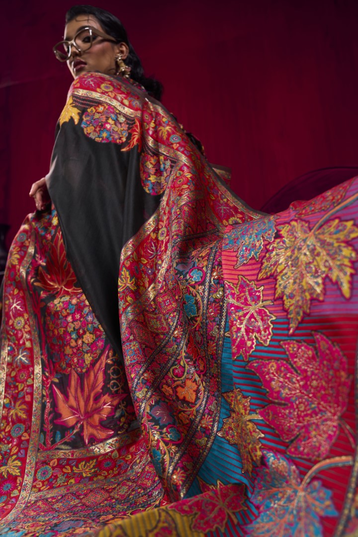 Designer Black Modal Pashmina Saree with Traditional Zari Weaving
