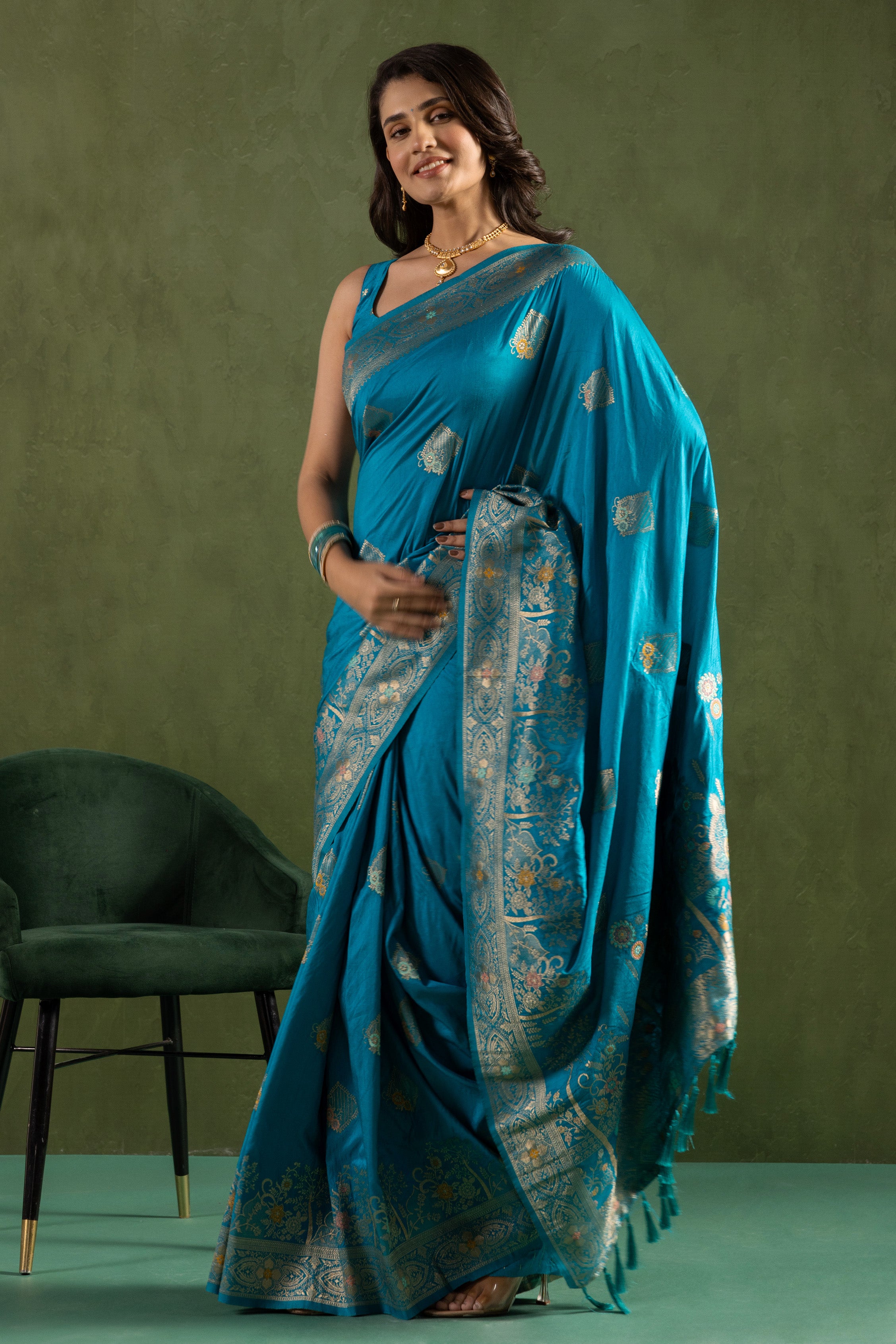 Dolla Silk Woven Jari Designer Ethnic Aqua Blue Sophisticated Partywear Saree
