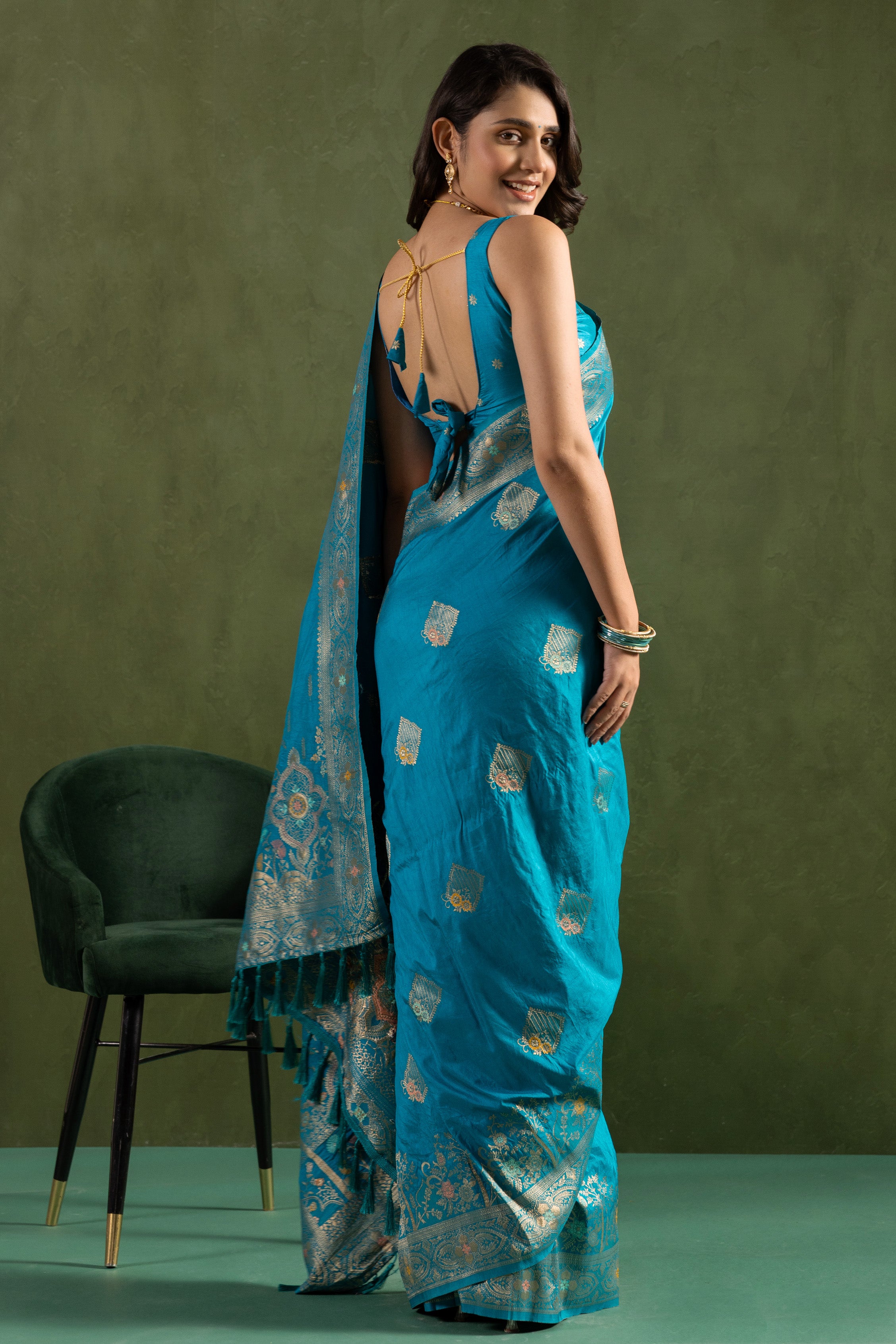 Dolla Silk Woven Jari Designer Ethnic Aqua Blue Sophisticated Partywear Saree