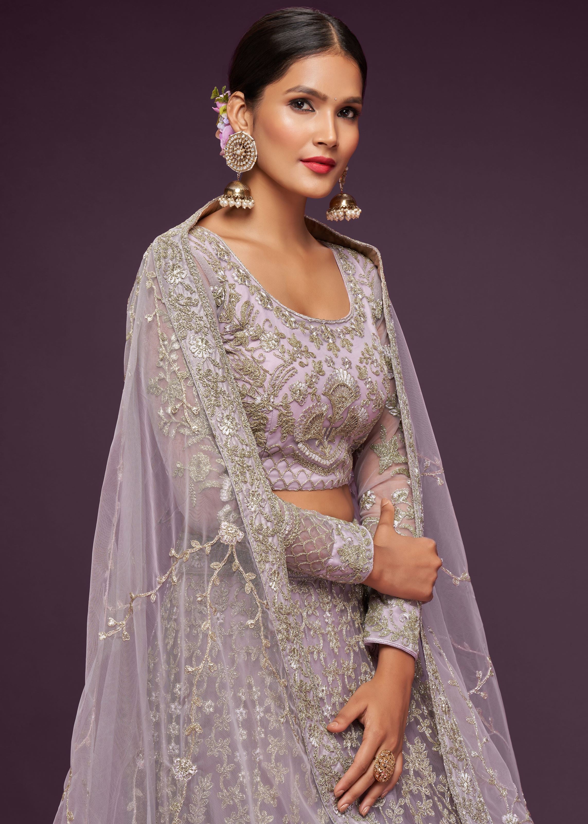 Dusky Orchid Lehenga Choli With Thread, Zari, Badla And Glitter Dori Embroidery Work