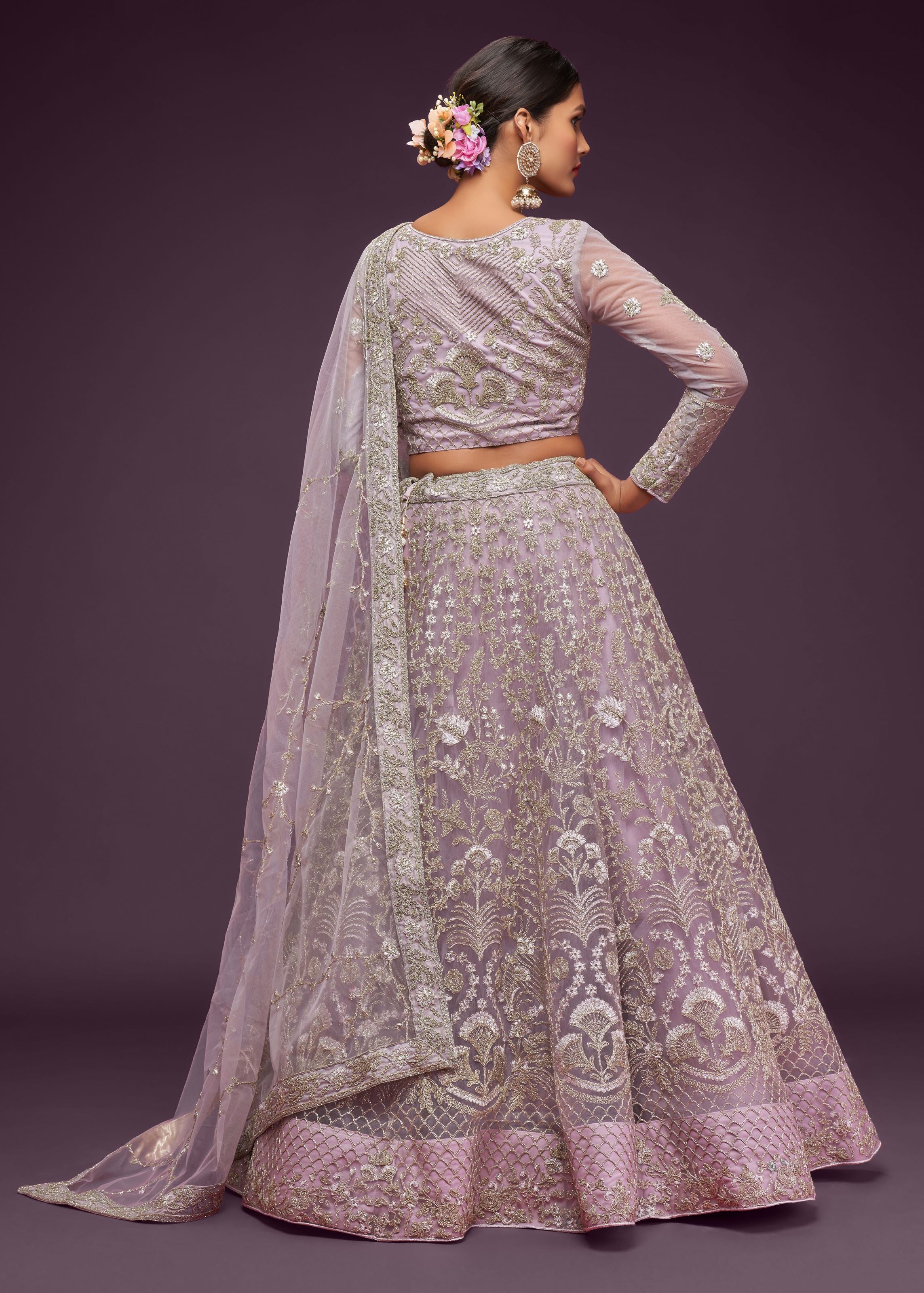 Dusky Orchid Lehenga Choli With Thread, Zari, Badla And Glitter Dori Embroidery Work