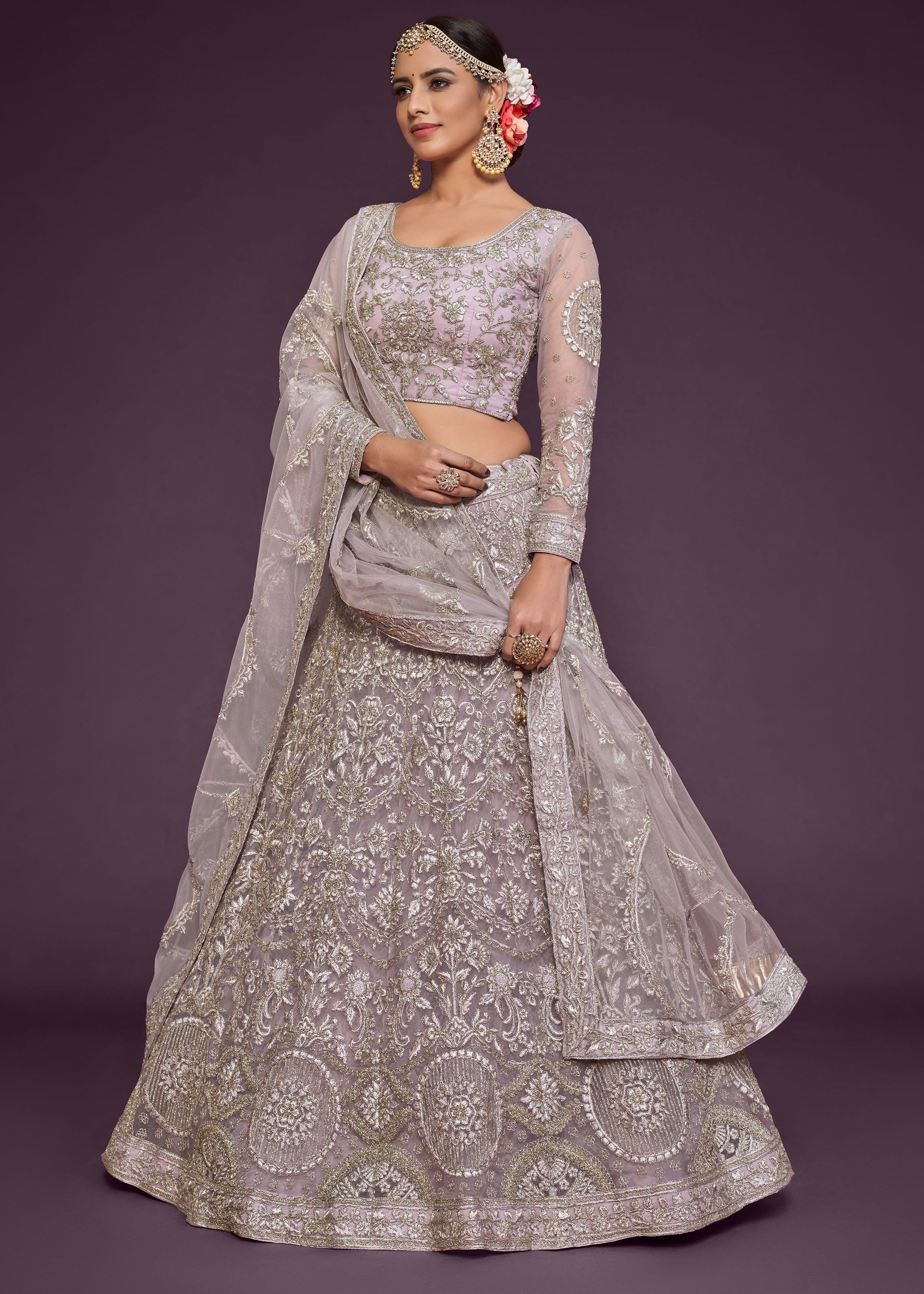 Dusky Orchid Lehenga Choli With Thread, Zari, Badla And Glitter Dori Embroidery Work