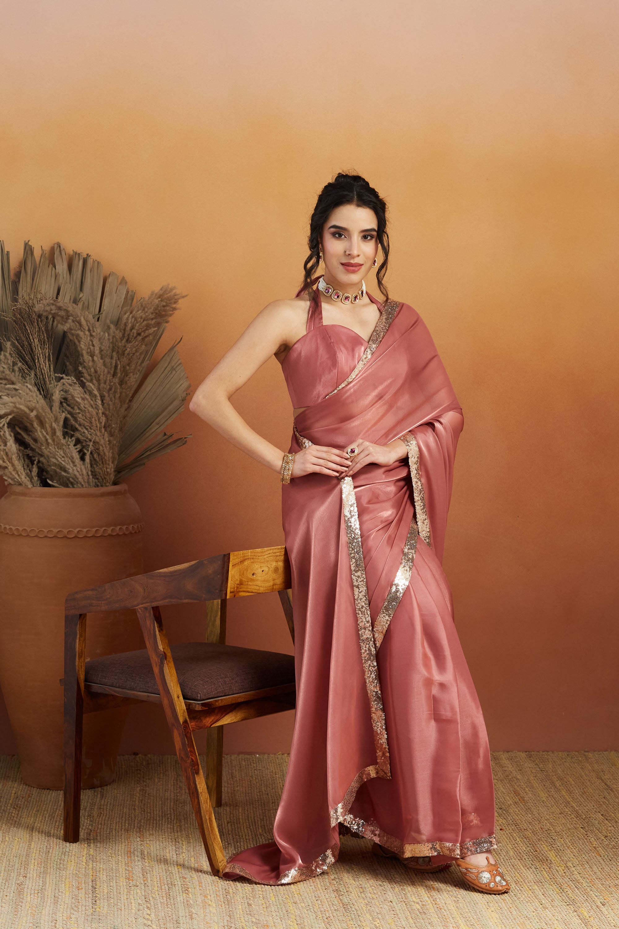 Dusty Pink Beautiful Velvet Ceremonial Wear Bollywood Saree