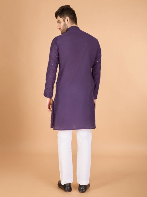 Dusty Purple Viscose Silk Thread & Sequins Kurta with Dupatta