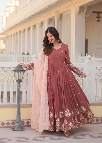 Dusty Rose Faux Georgette Suit With Embroidered work
