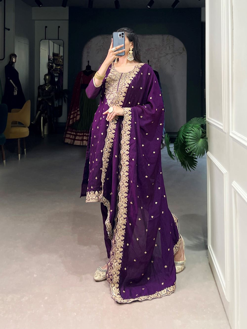 Elegance Redefined Vichitra Silk Salwar Suit with Sequin & Thread Embroidery