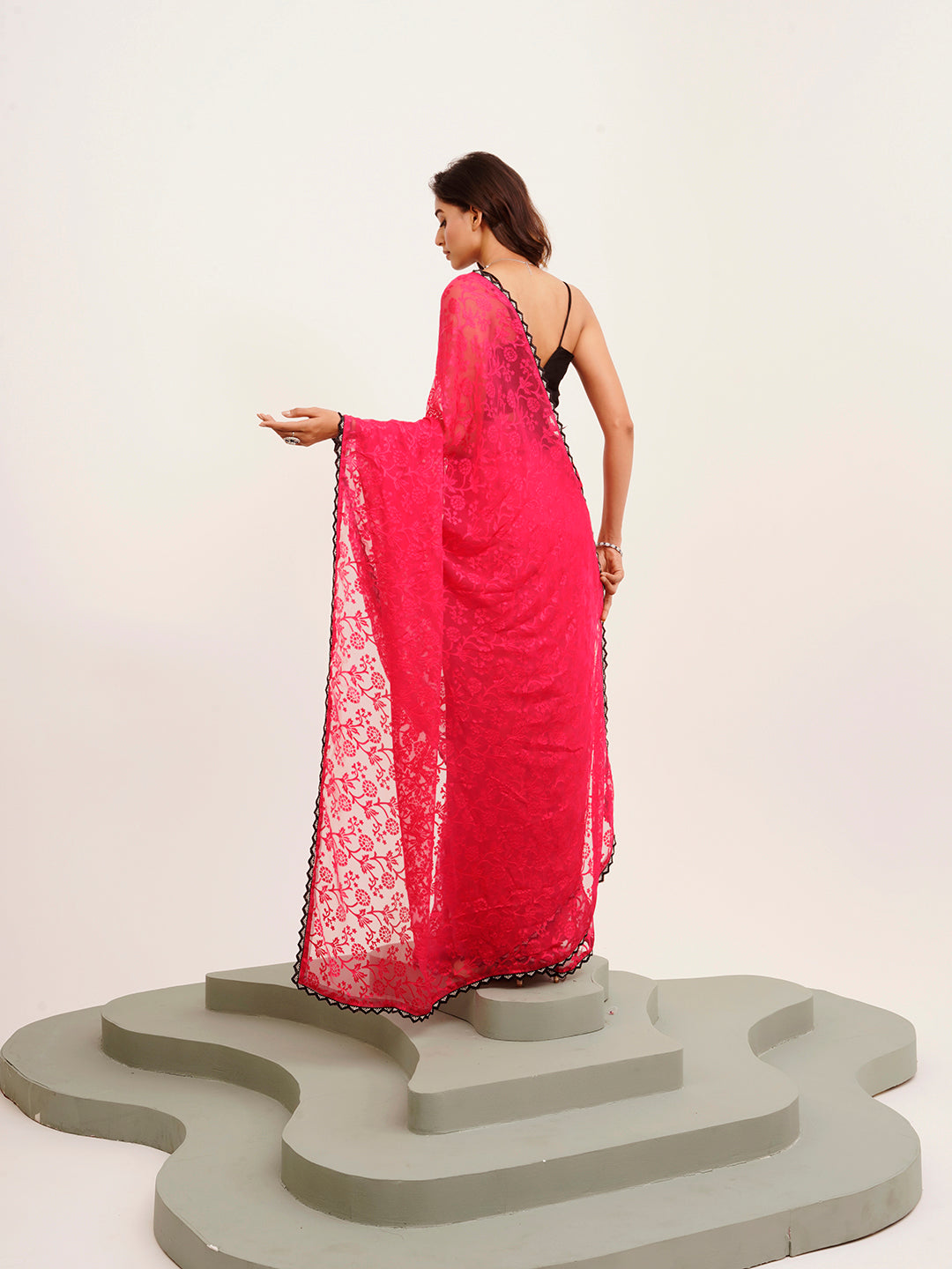 Embellished Beads And Stones Work Pink Brasso Rich Ceremonial Saree