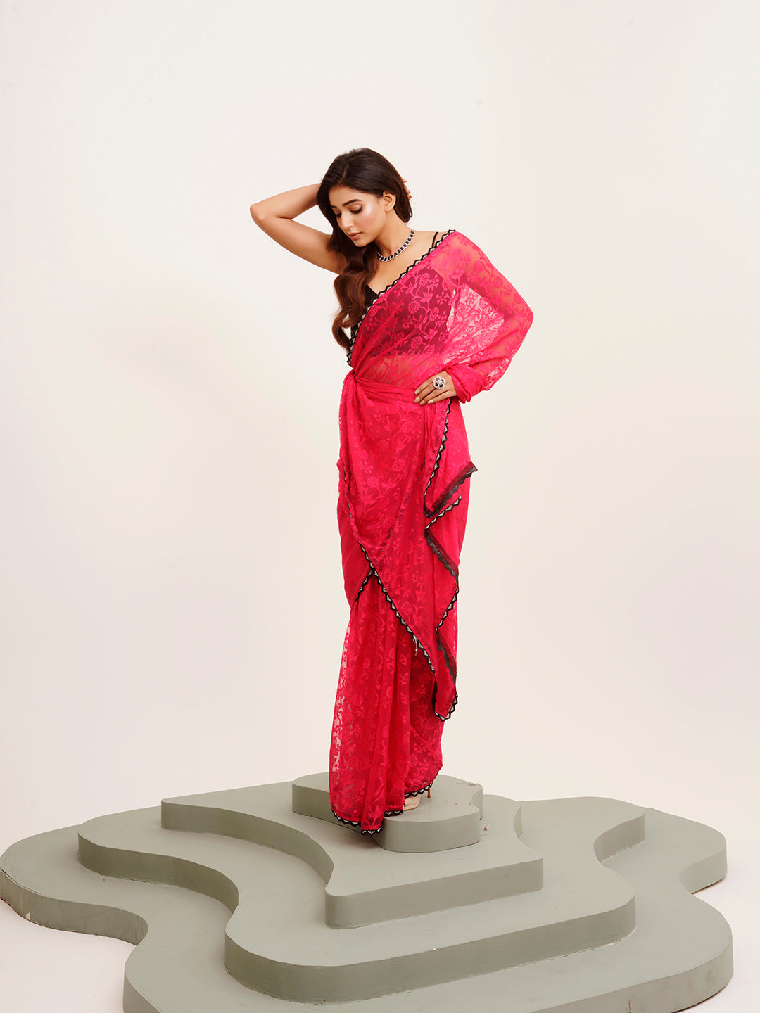 Embellished Beads And Stones Work Pink Brasso Rich Ceremonial Saree