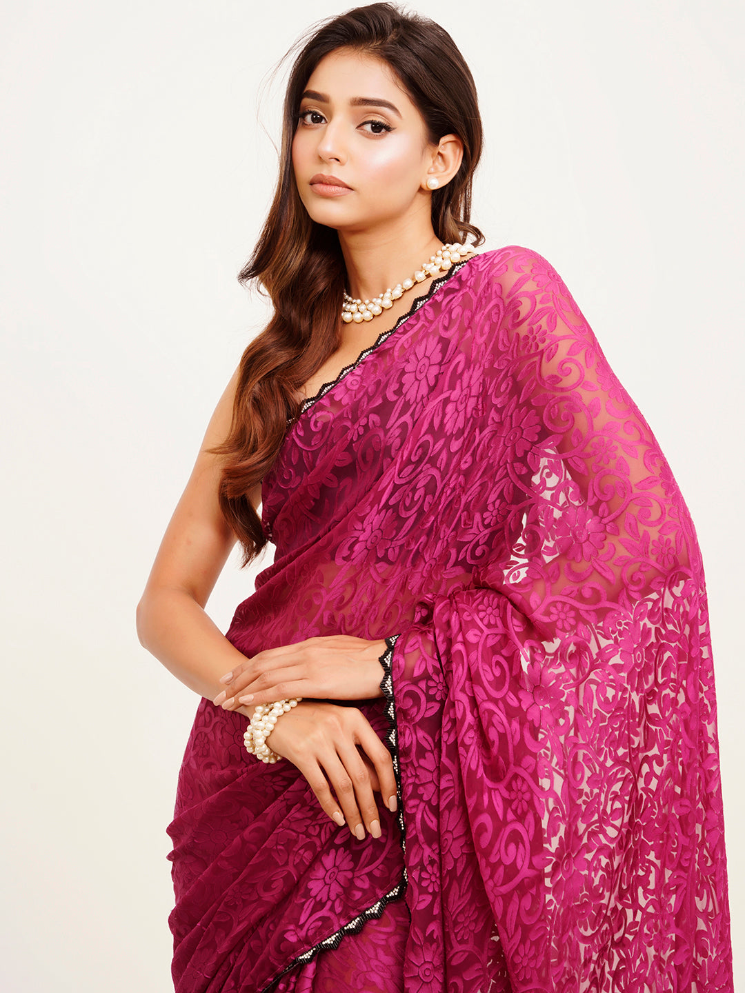 Embellished Beads And Stones Work Pink Brasso Rich Ceremonial Saree