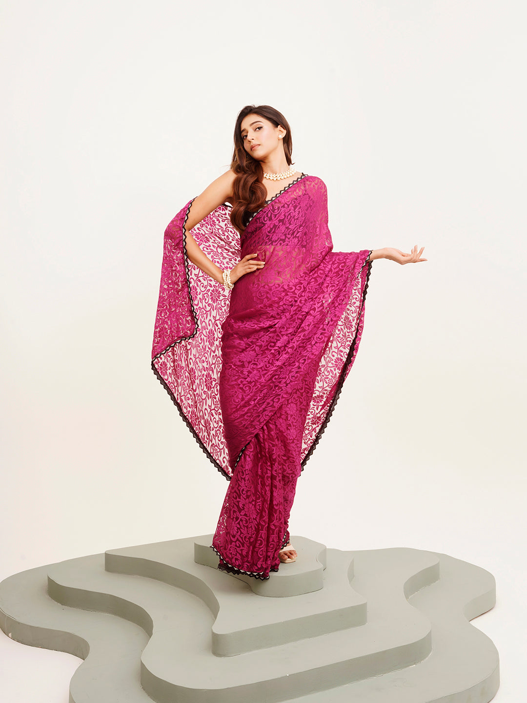 Embellished Beads And Stones Work Pink Brasso Rich Ceremonial Saree