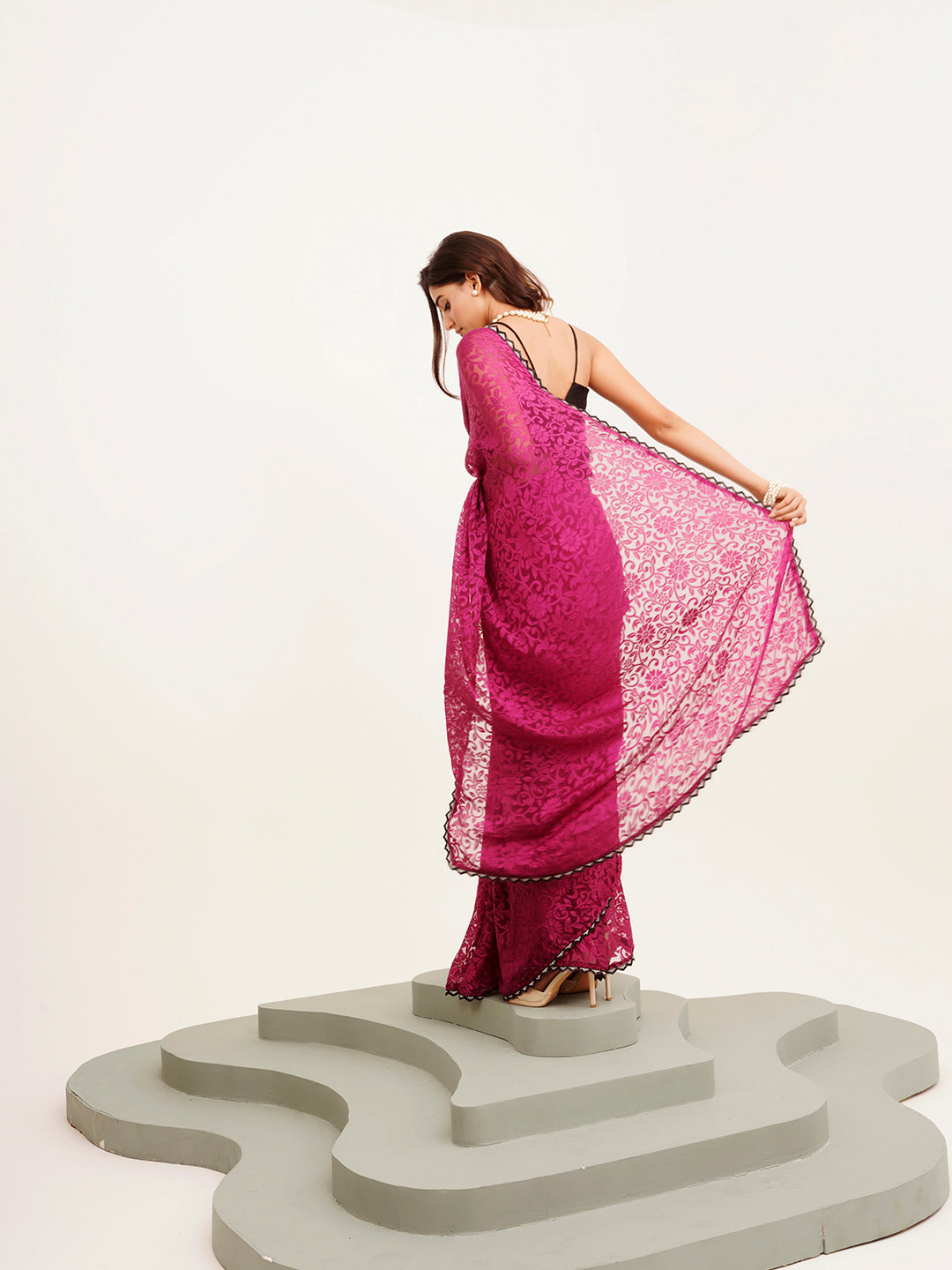 Embellished Beads And Stones Work Pink Brasso Rich Ceremonial Saree
