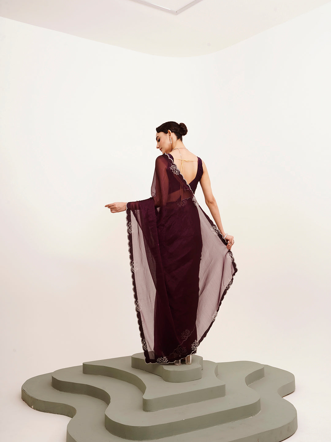 Embellished Beads And Stones Work Purple Chiffon Rich Ceremonial Saree
