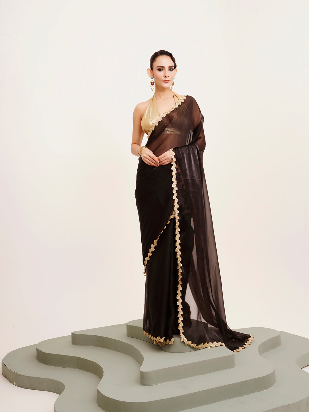 Embellished Sequinned Work Black Organza Rich Ceremonial Saree