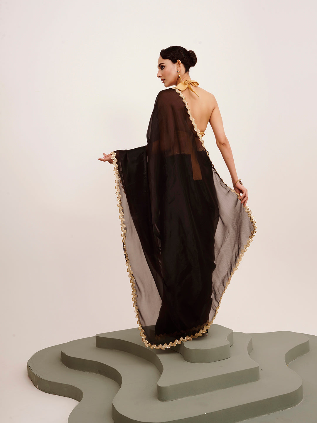 Embellished Sequinned Work Black Organza Rich Ceremonial Saree