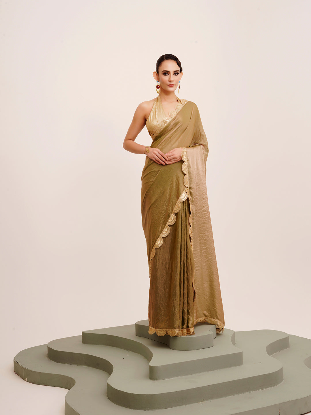 Embellished Sequinned Work Metallic Green Tissue Rich Ceremonial Saree