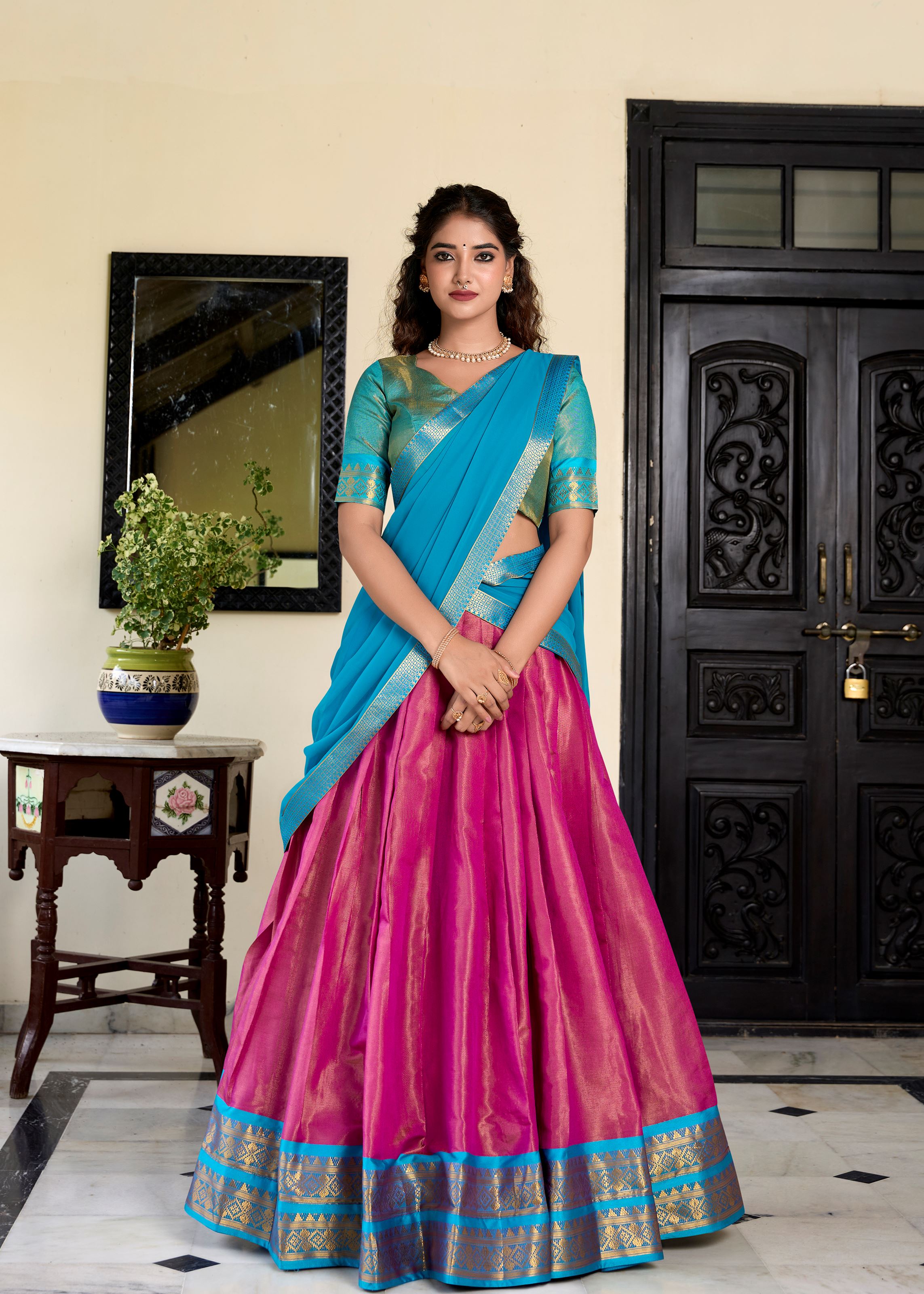 Ethereal Beauty In Pink Kanchipuram Zari Woven Silk Lehenga For Grand Celebrations