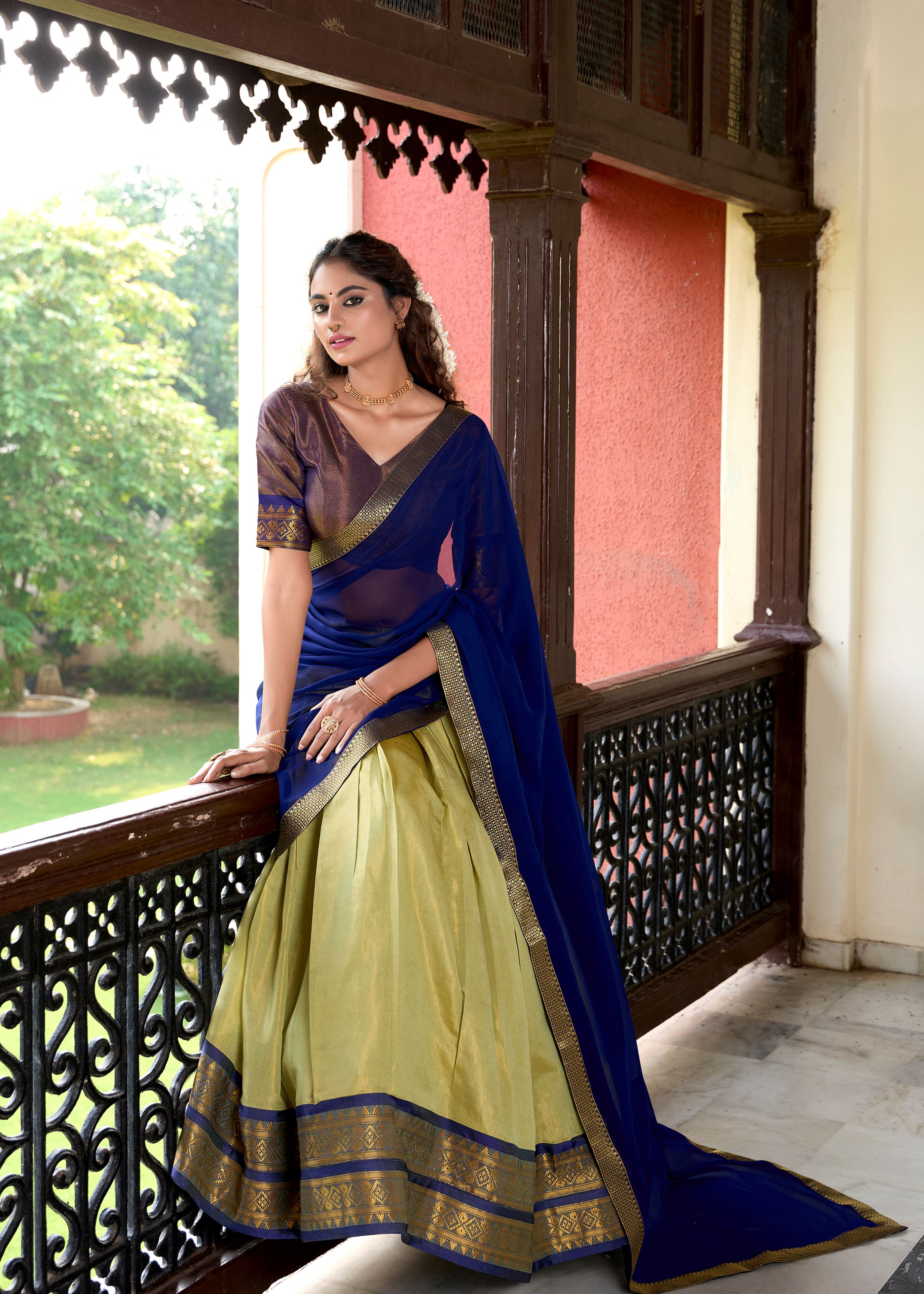 Ethereal Beauty In Pista Kanchipuram Zari Woven Silk Lehenga For Grand Celebrations