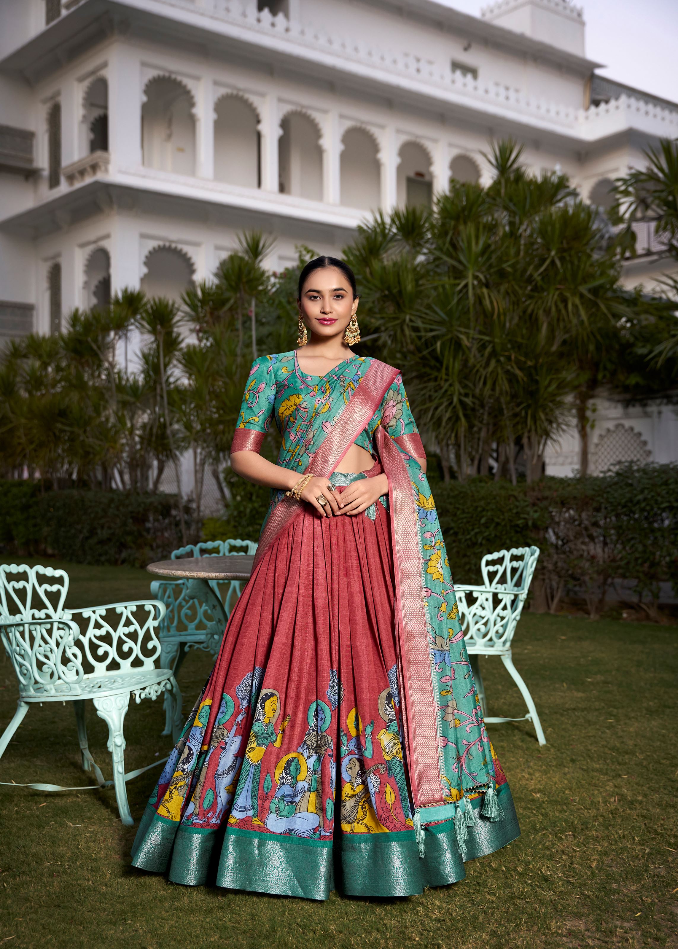 Ethnic Chic Printed Kalamkari Lehenga with Luxurious Zari Border