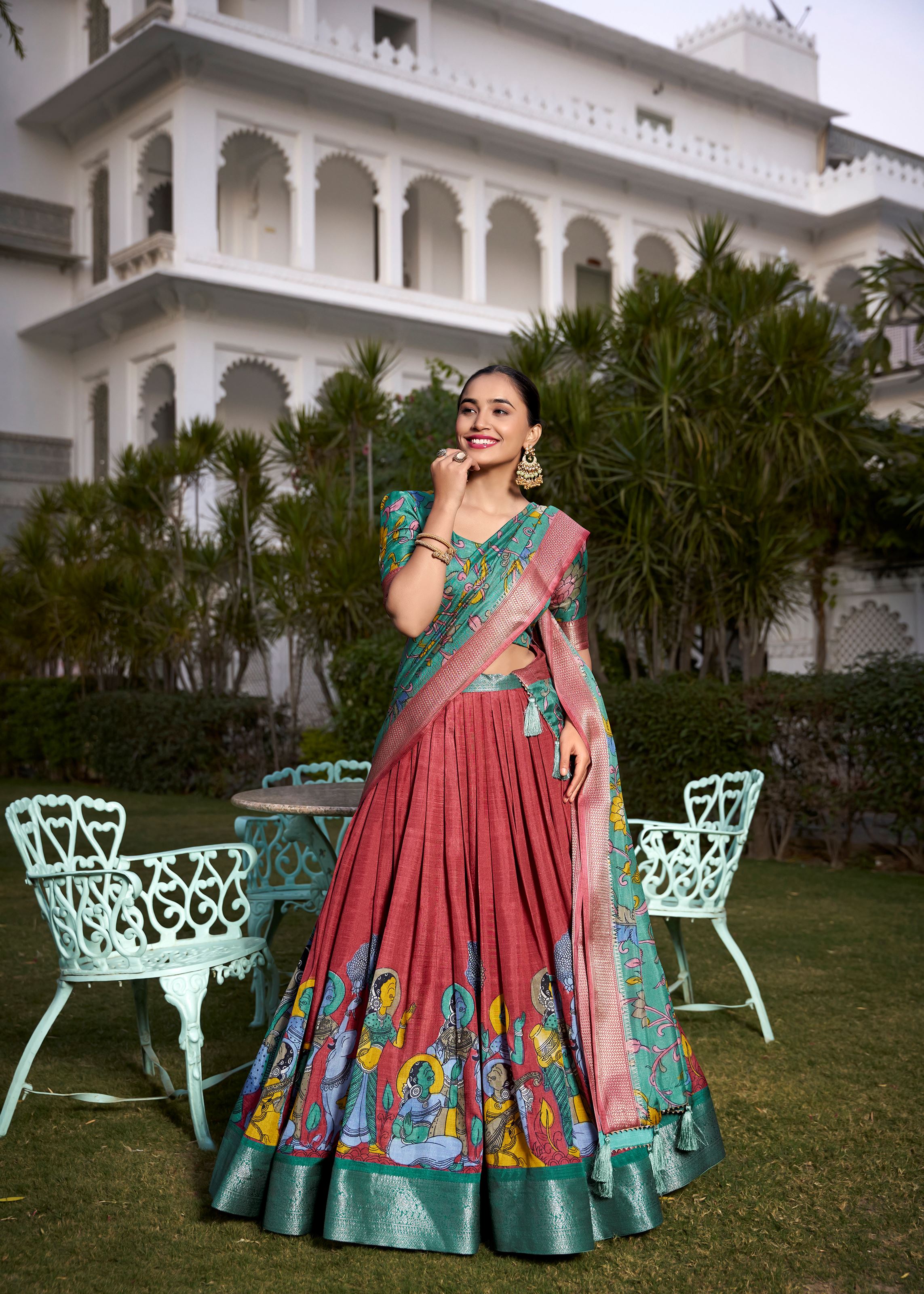 Ethnic Chic Printed Kalamkari Lehenga with Luxurious Zari Border