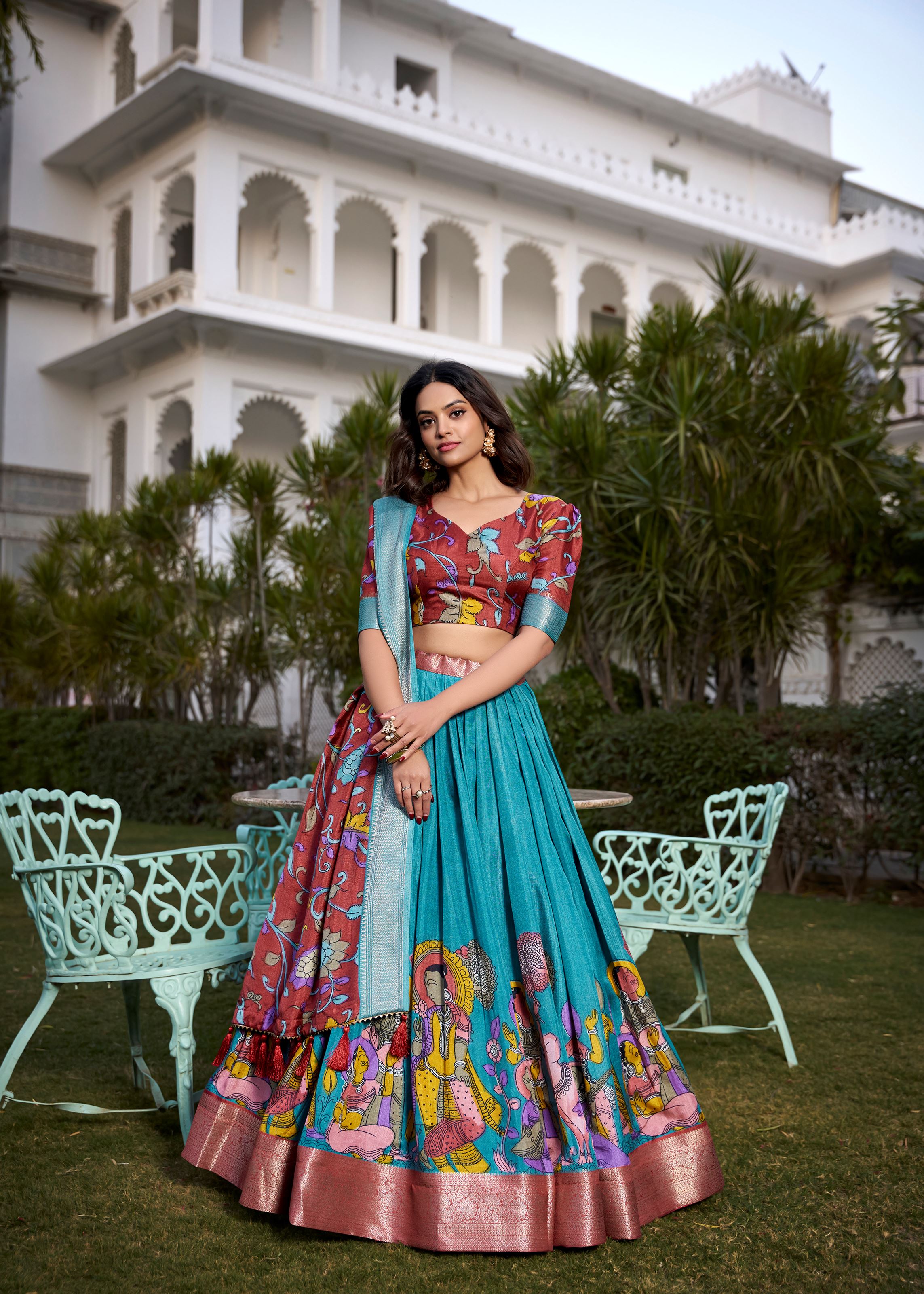 Ethnic Chic Printed Kalamkari Lehenga with Luxurious Zari Border