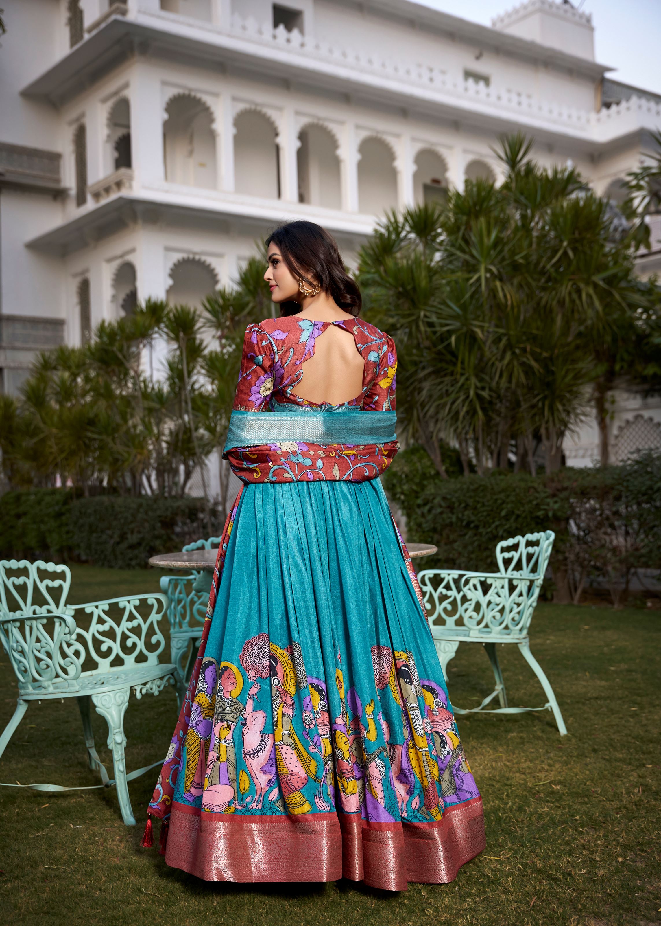 Ethnic Chic Printed Kalamkari Lehenga with Luxurious Zari Border