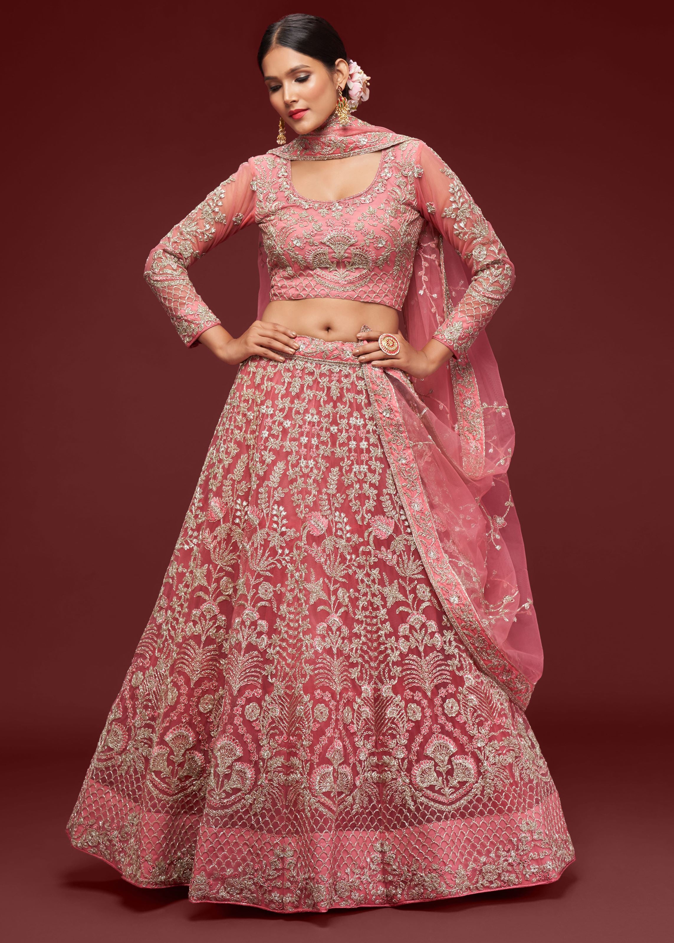 Fantasy Rose Lehenga Choli With Thread, Zari, Badla And Glitter Dori Embroidery Work