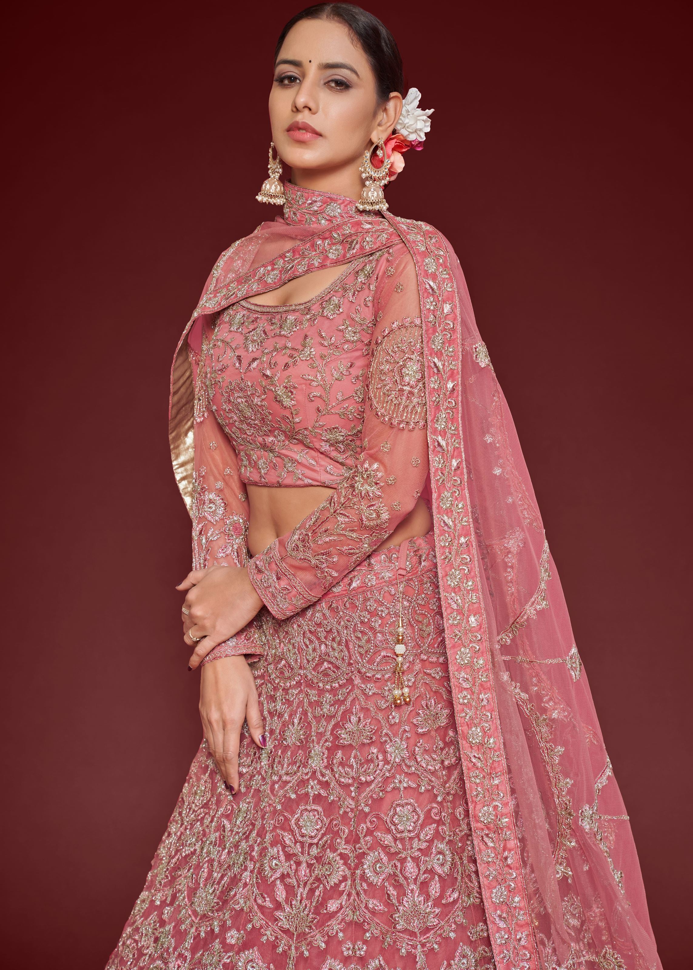 Fantasy Rose Lehenga Choli With Thread, Zari, Badla And Glitter Dori Embroidery Work