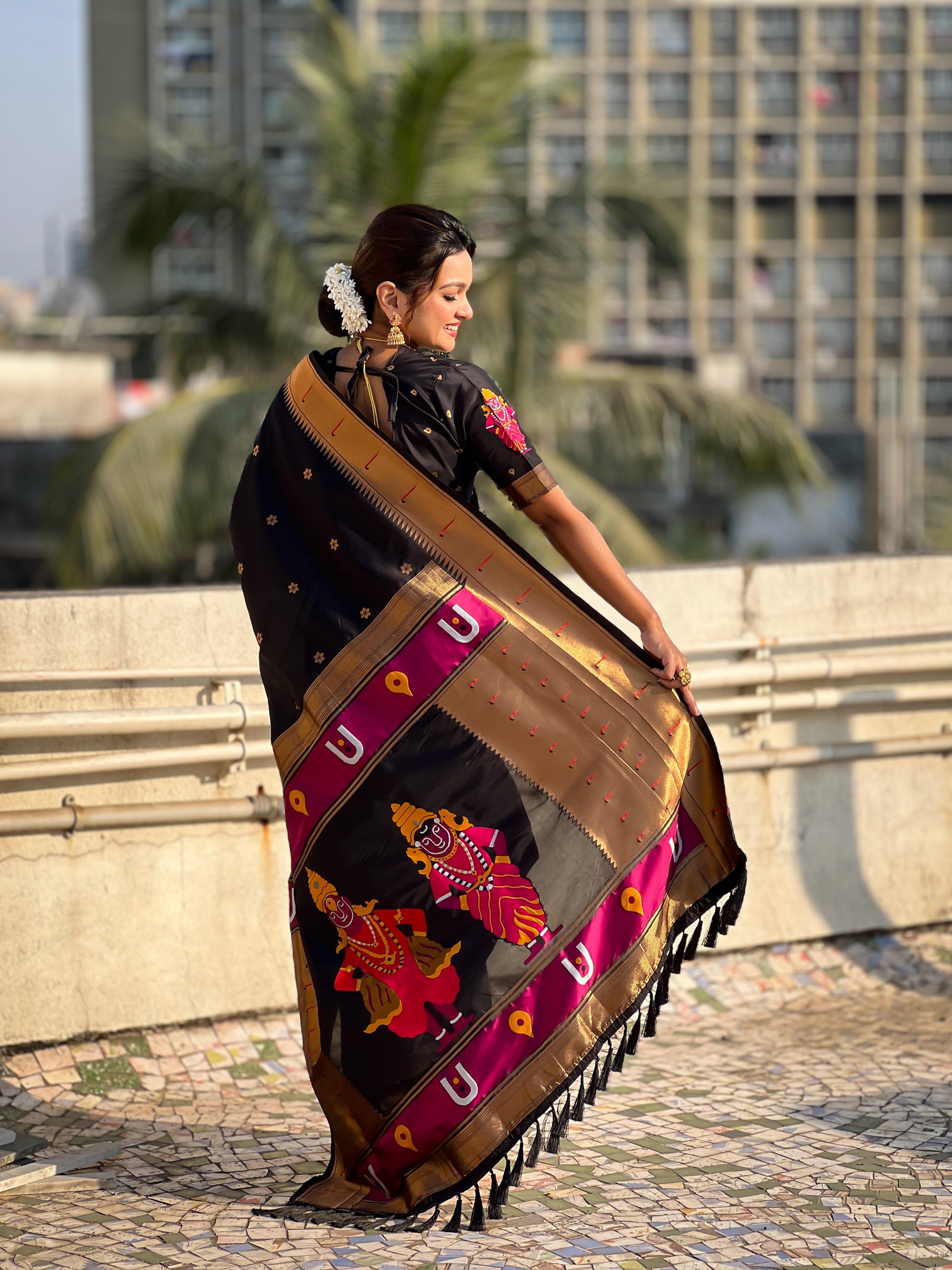 Festival Looks Black Soft Silk Woven Paithani Vitthala Designer Saree