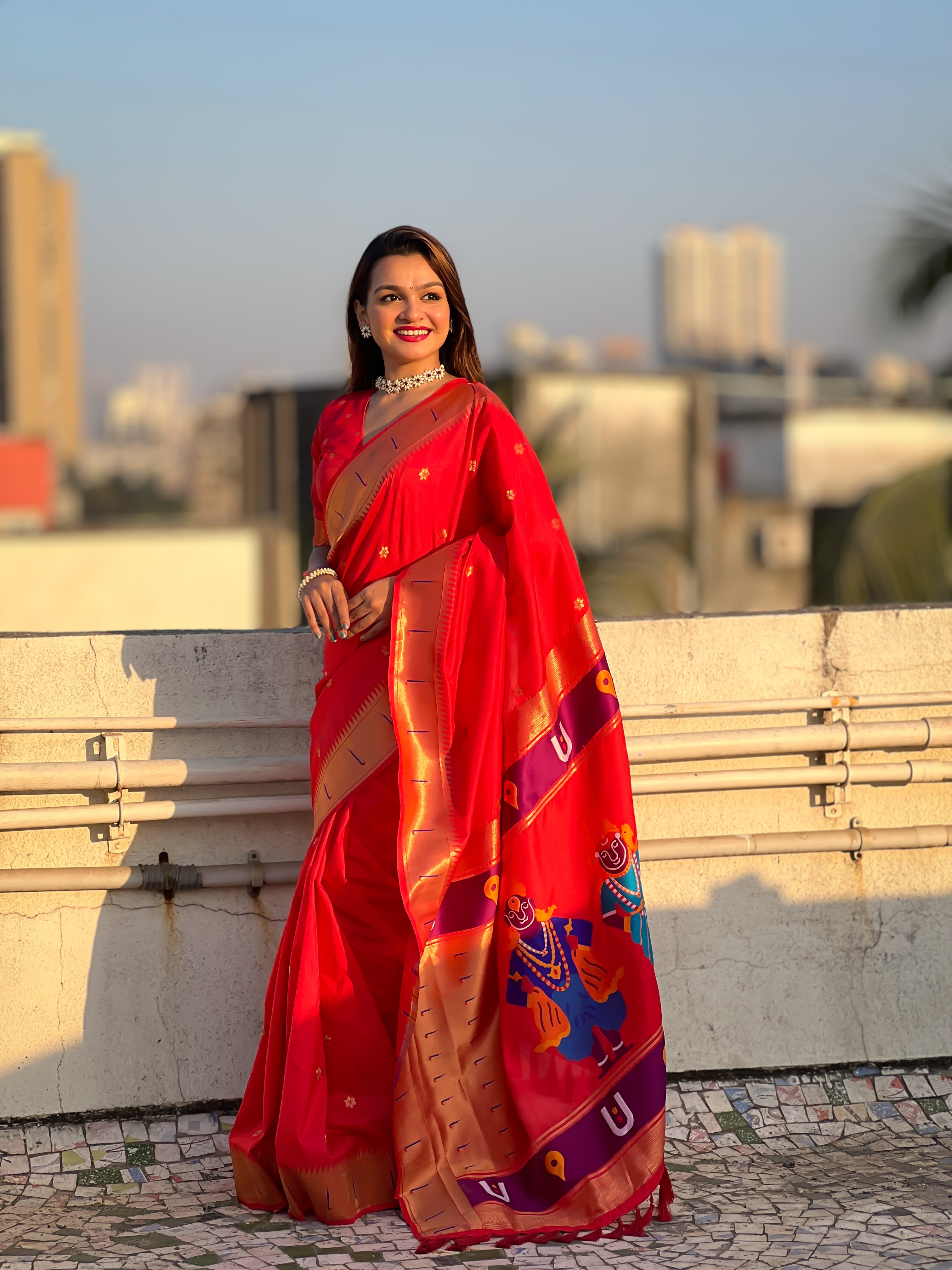 Festival Looks Red Soft Silk Woven Paithani Vitthala Designer Saree