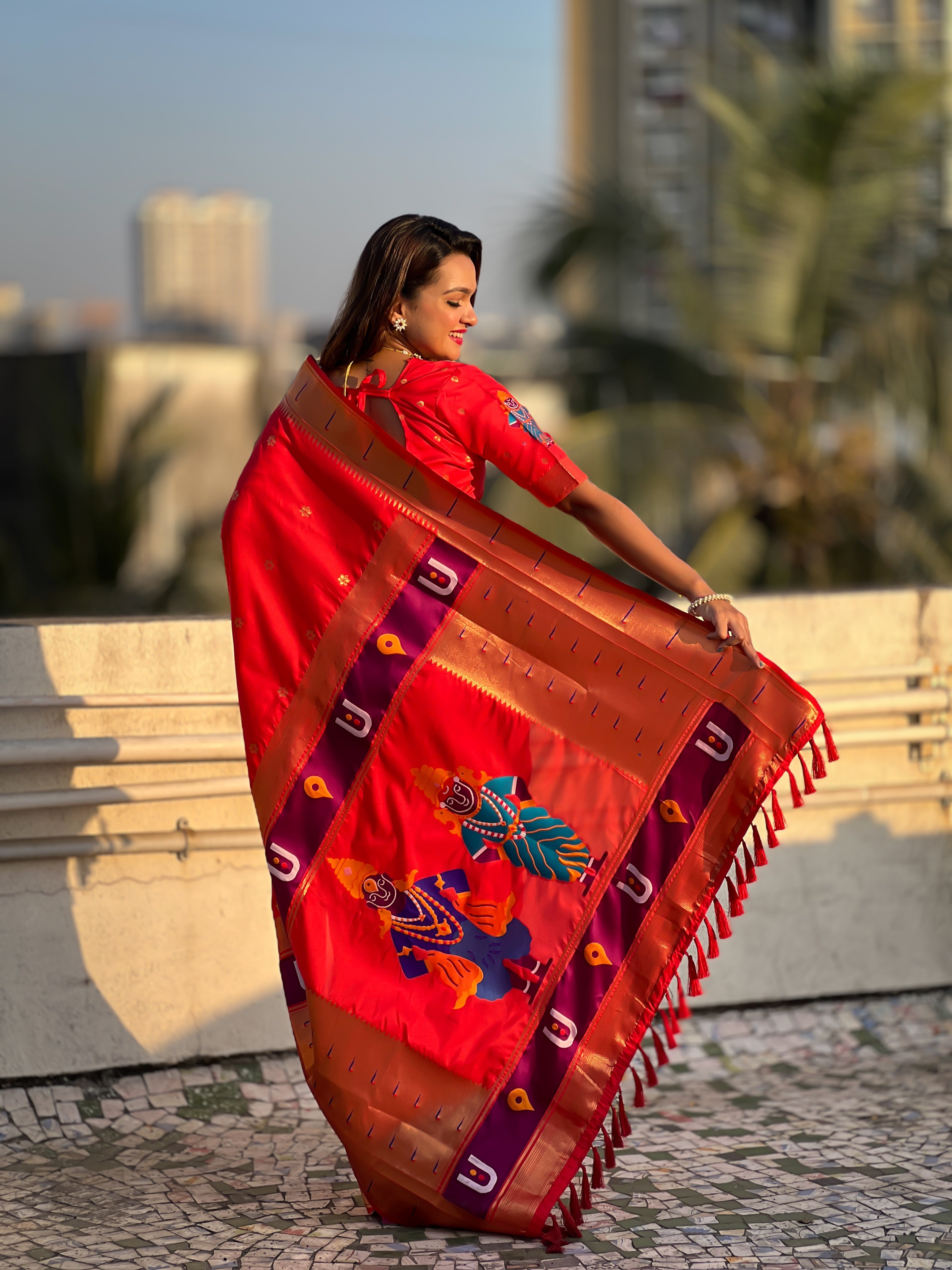 Festival Looks Red Soft Silk Woven Paithani Vitthala Designer Saree