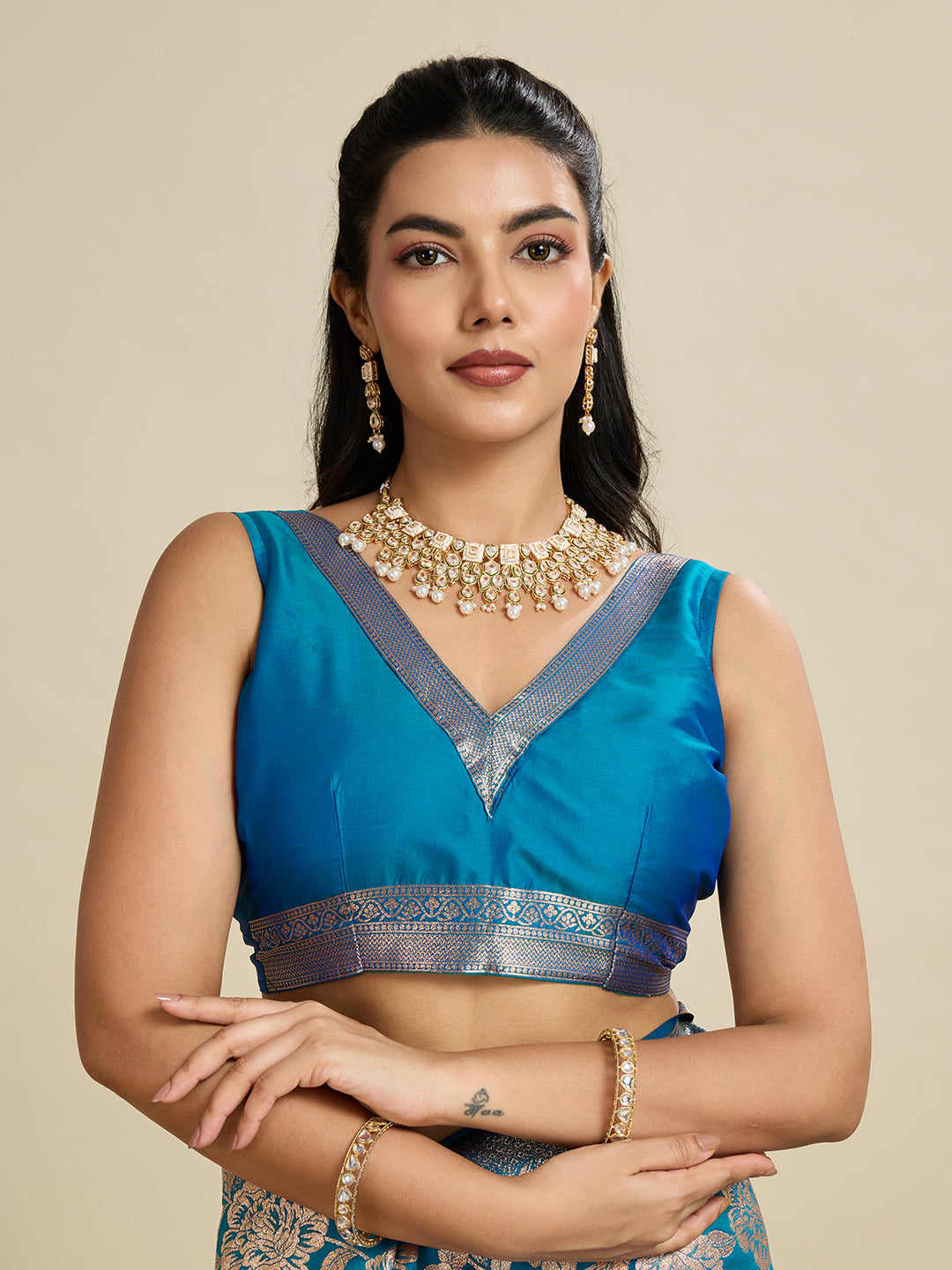 Firozi Banarasi Silk Saree with Butti and Floral Border