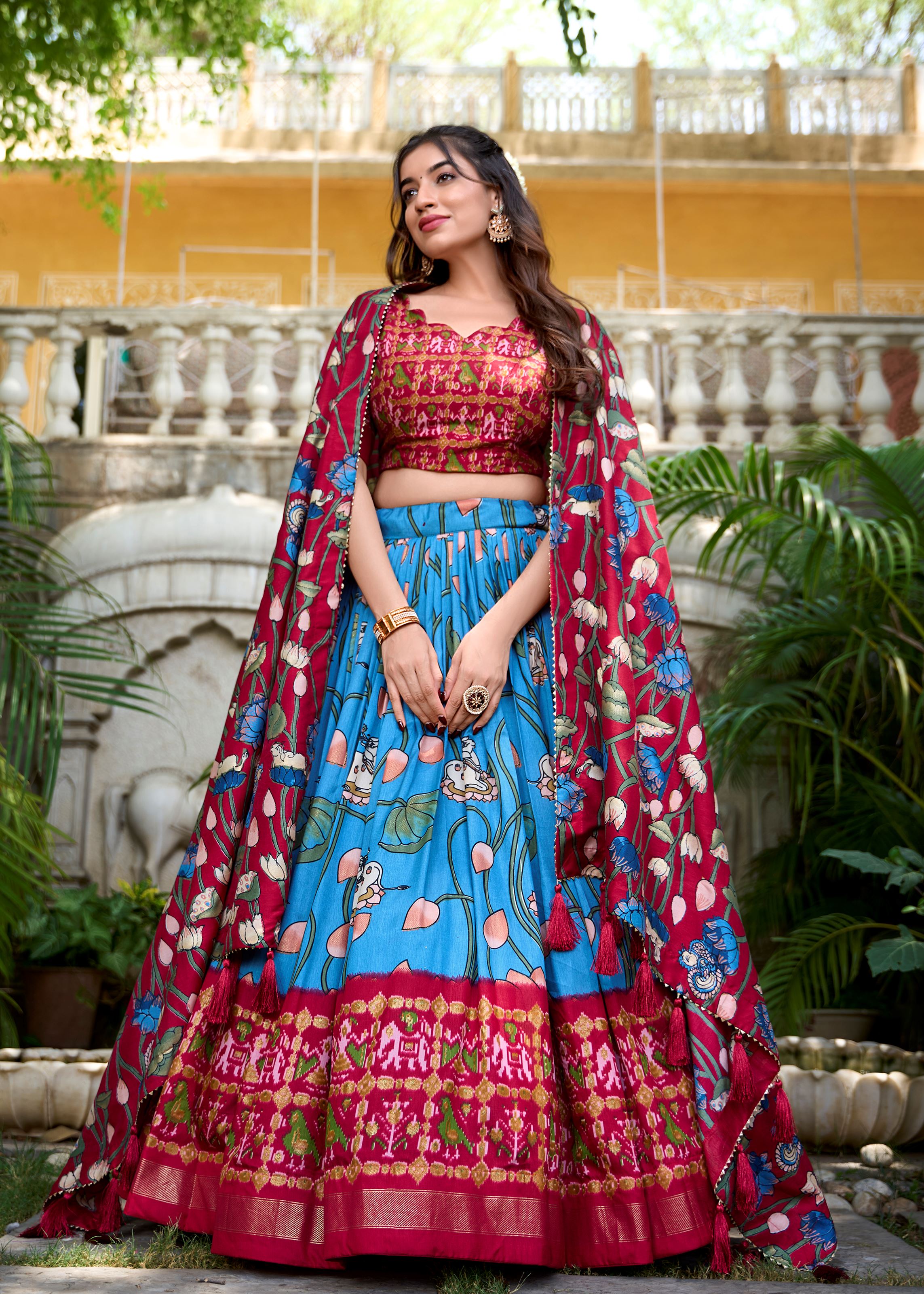 Firozi Grace Tussar Silk Patola Print Lehenga