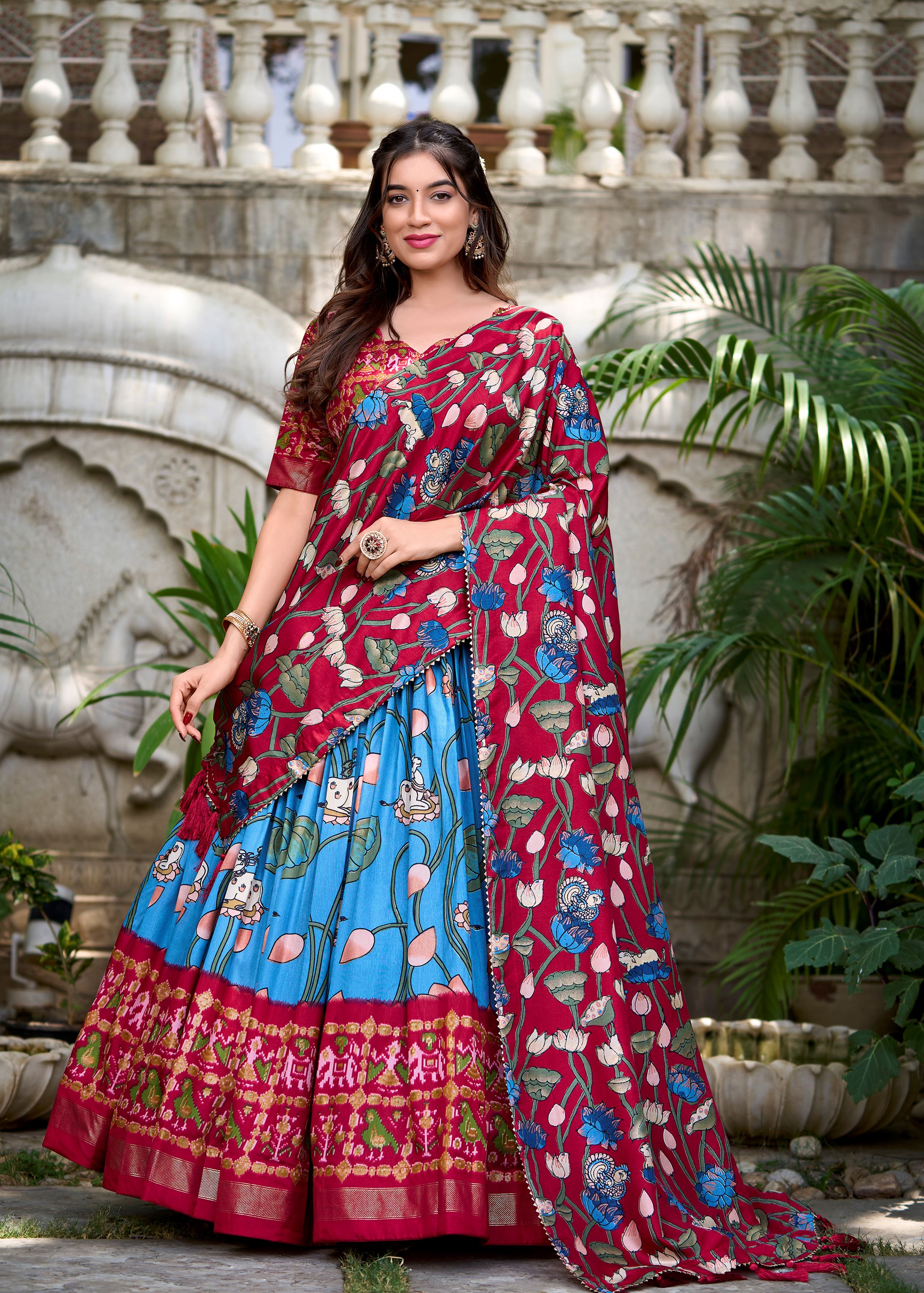 Firozi Grace Tussar Silk Patola Print Lehenga