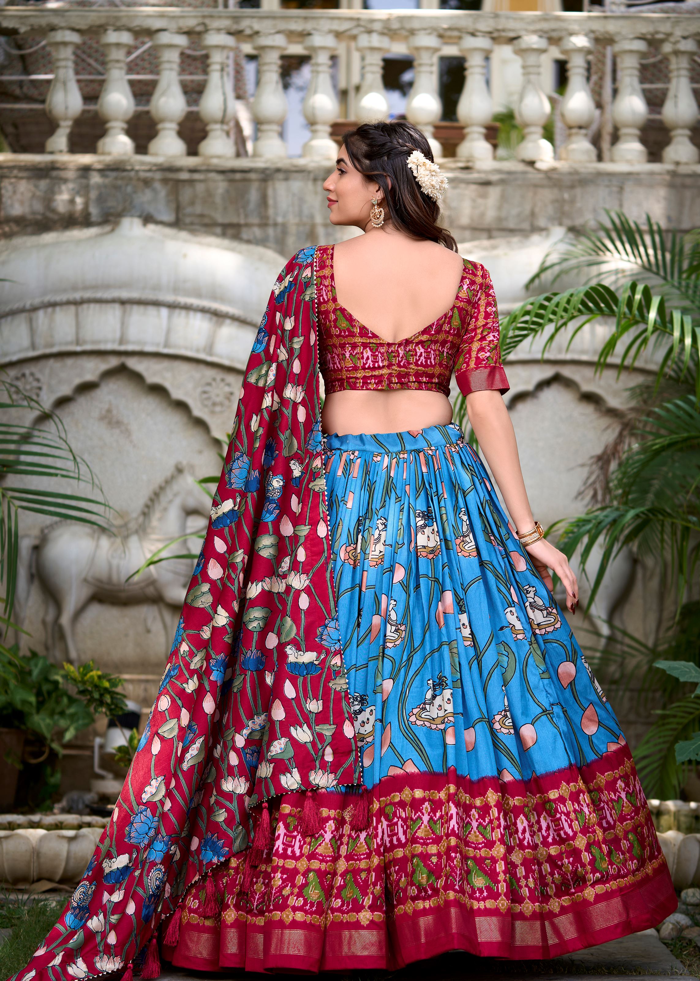 Firozi Grace Tussar Silk Patola Print Lehenga