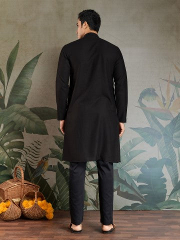 Foil Printed Black Viscose Rayon Ethnic Kurta with Dupatta