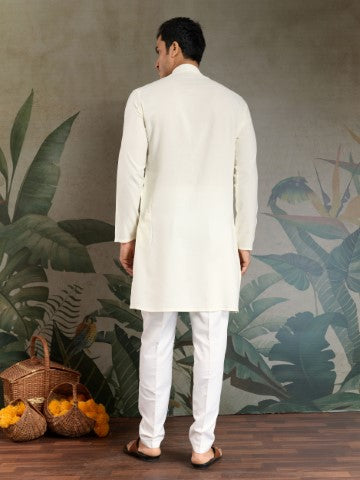 Foil Printed White Viscose Rayon Ethnic Kurta with Dupatta