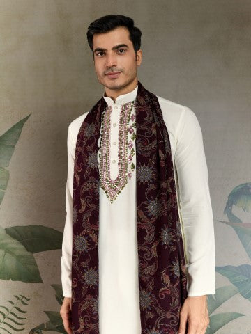 Foil Printed White Viscose Rayon Ethnic Kurta with Dupatta