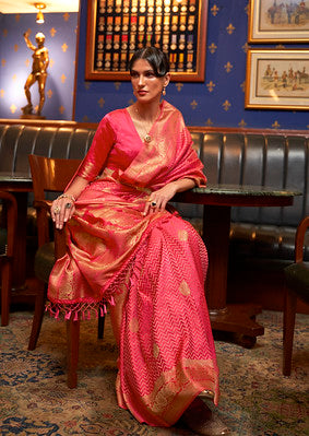 Gajari Pure Satin Woven Silk Saree With Woven Work