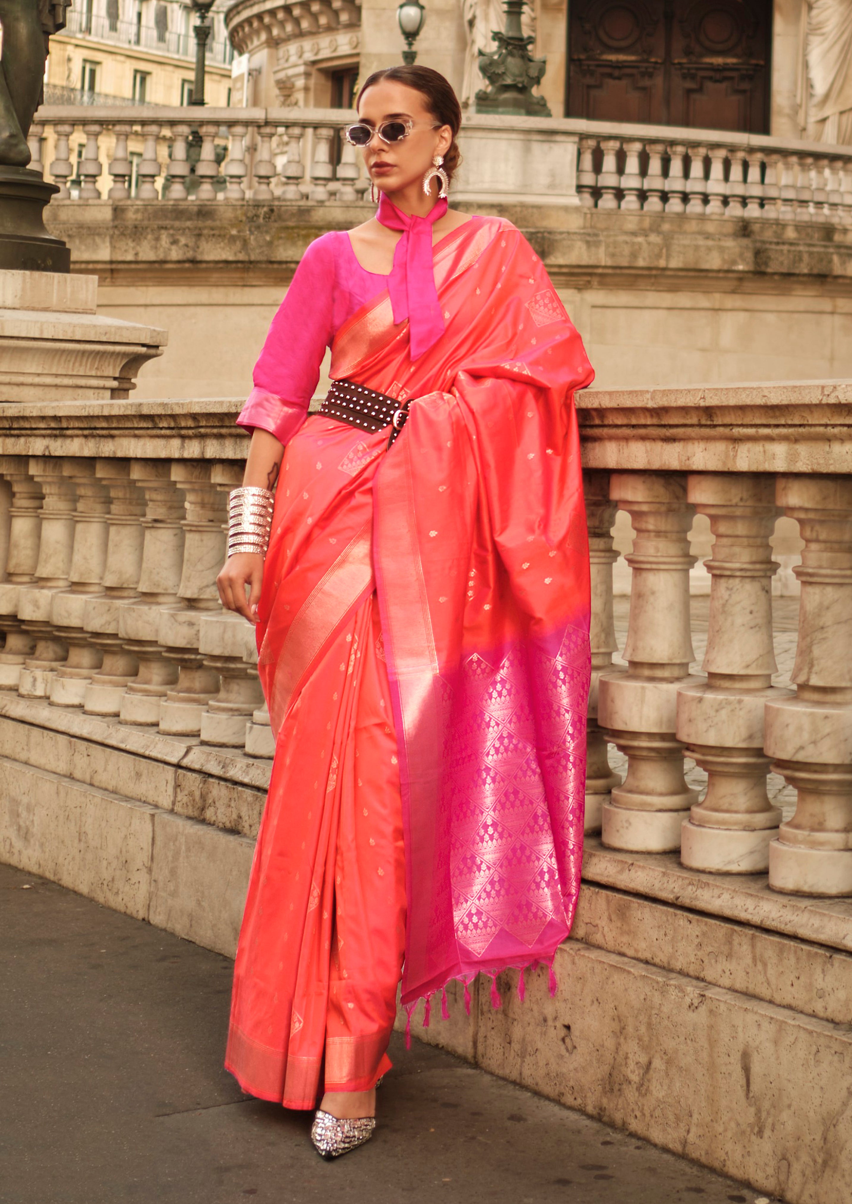 Gajari Soft Silk Handloom Saree With Woven Work