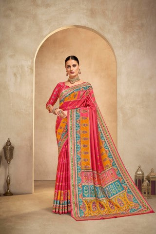 Gajri Crepe Silk Position Digital Foil Printed Saree