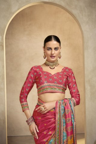 Gajri Crepe Silk Position Digital Foil Printed Saree