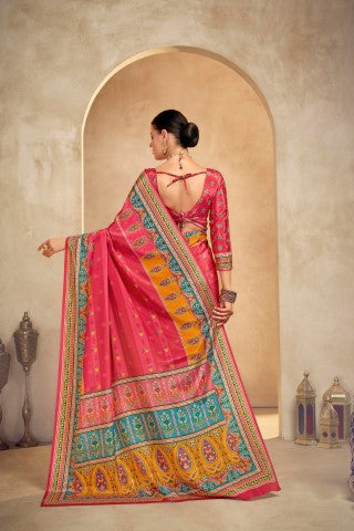 Gajri Crepe Silk Position Digital Foil Printed Saree