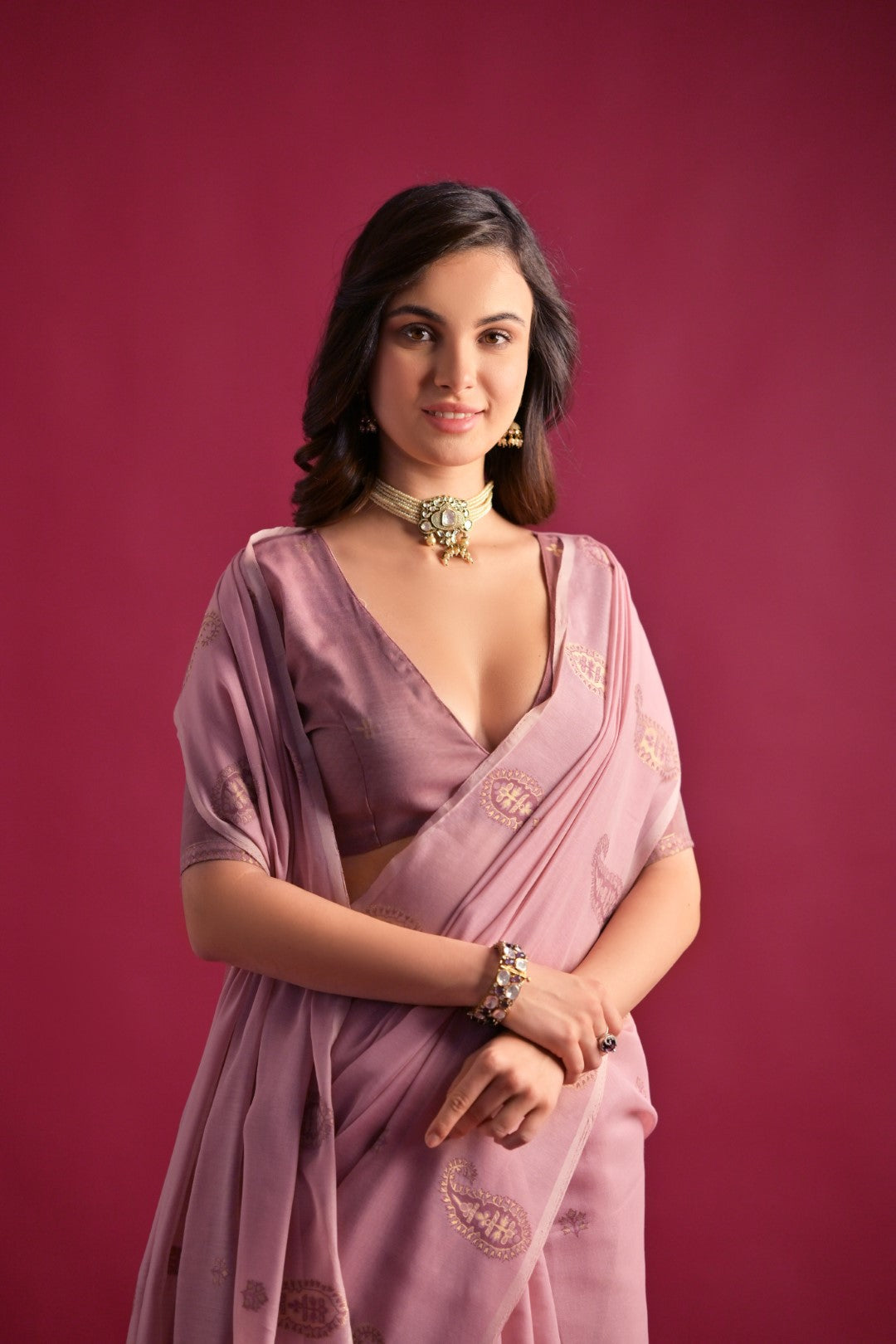 Gajri Mul Cotton Saree with Keri Pallu and Butti Weaves