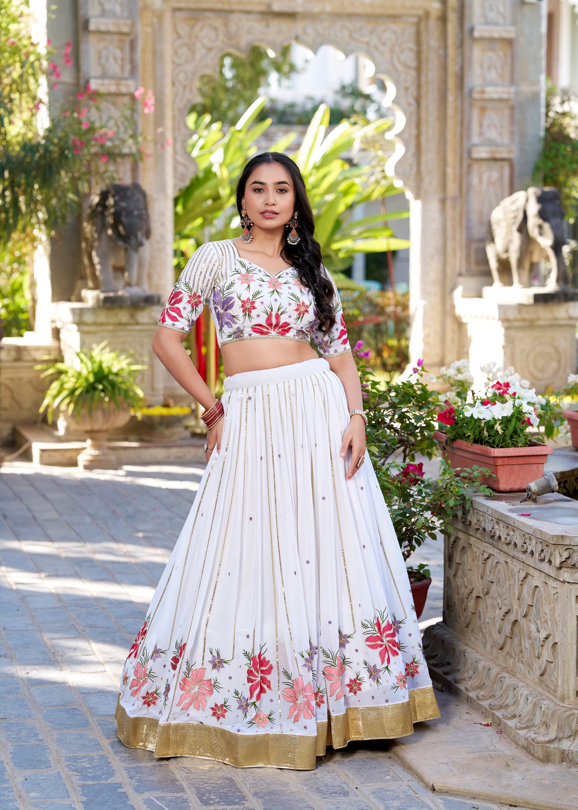 Georgette Lehenga Embellished with Sequins and Thread Work