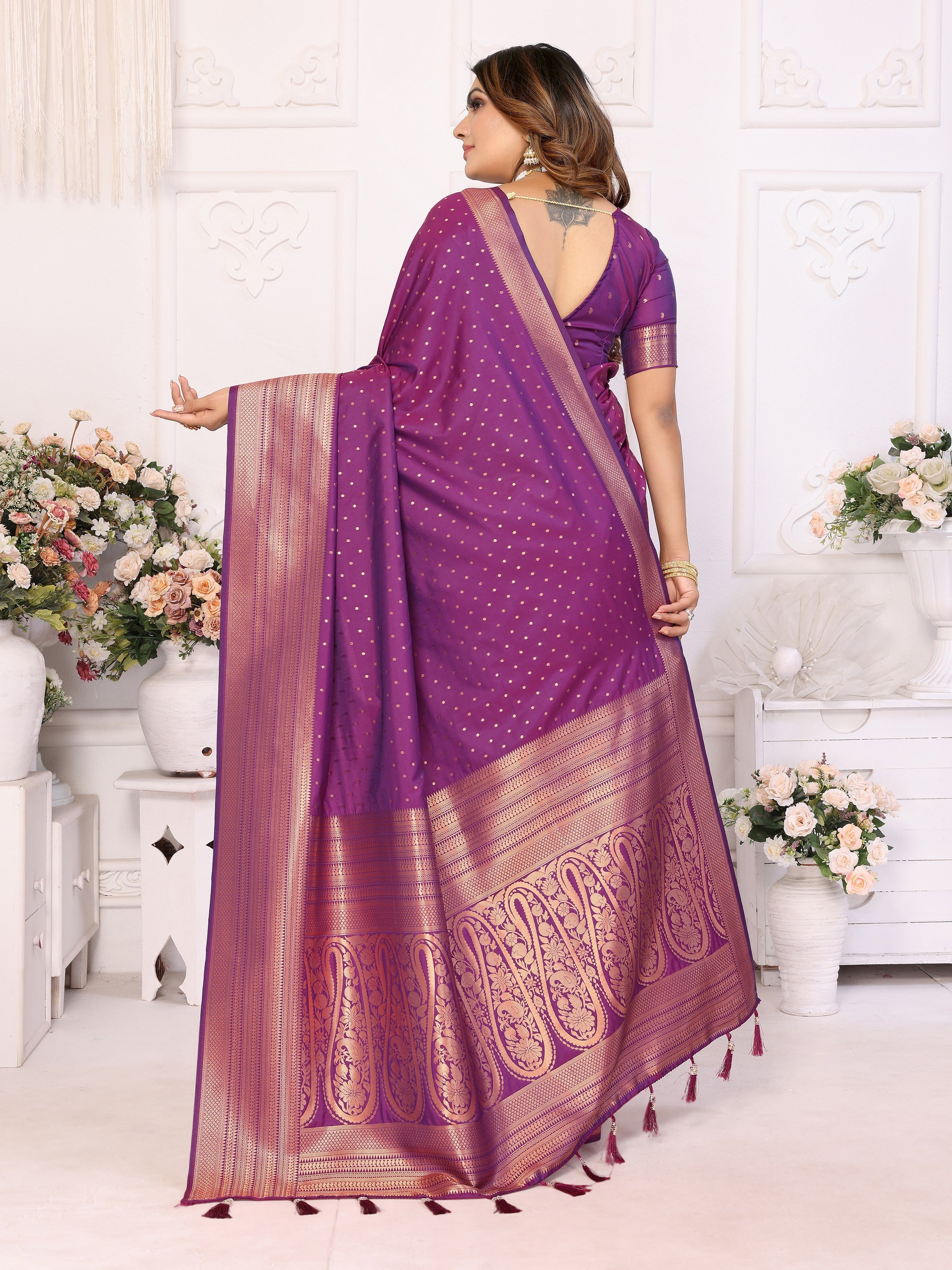 Girlie Woven Jari Designer Soft Silk Saree In Purple